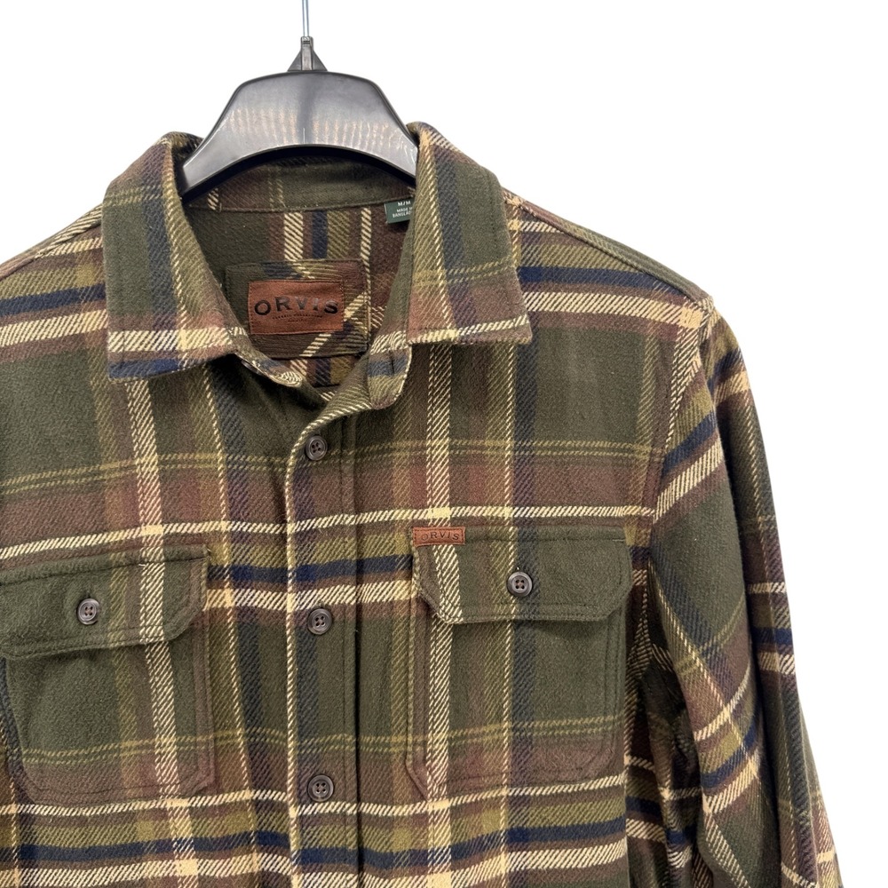 Orvis Flannel Shirt Mens Medium Pre-Owned Jacket Shacket Green Plaid Heavyweight